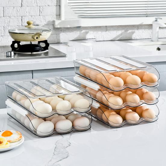 Modern Kitchen Egg Storage Solution Stackable Box, 7 Degree Gentle Slope Design, Countertop Organizer Transparent Plastic Container for Refrigerator
