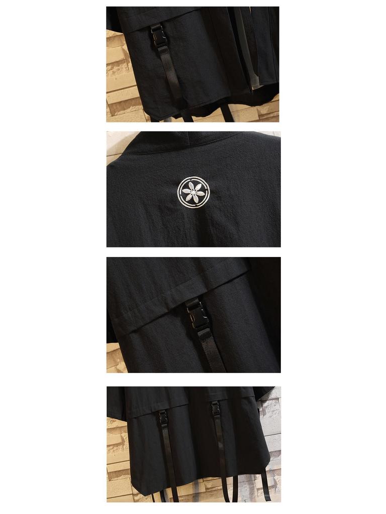 Men's Japanese-Style Loose Embroidered Robe with Three-Quarter Sleeves