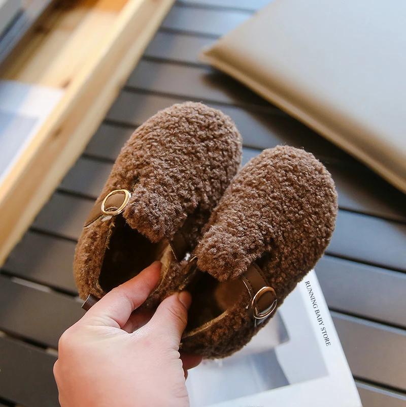 Style Children Furry Shoes Winter Plush Thickened Warm Shoes Fashion Shallow Cozy Footwear Kids Girls Outdoor Shoes I08316