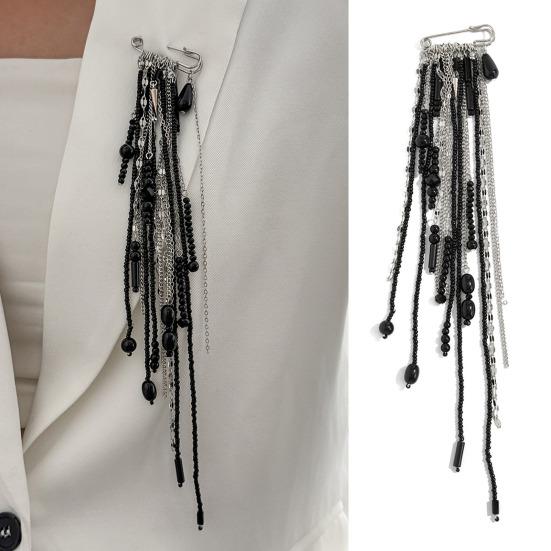 Beaded Tassel Pin Brooch Boho Chain Tassel Brooch Retro Dangle Brooch