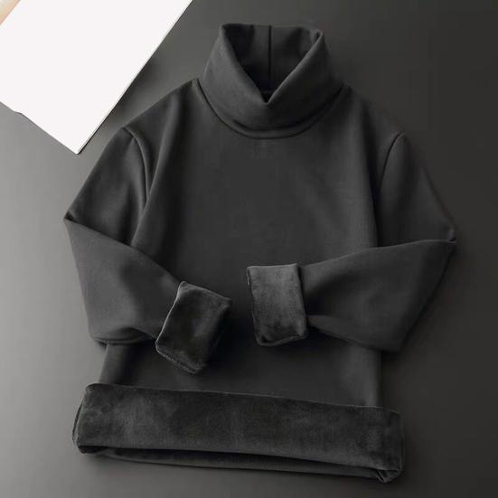 Men Bottoming Thermal Shirt Solid Color Turtleneck Pullover Autumn Winter Loose Fleece Lined Base T-shirt Top for Outdoor