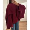 Women Fashion Burgundy Scarf Collar Jacket Elegant Full Sleeves Loose Coats Autumn Winter Lady Casual Warm High Streetwear