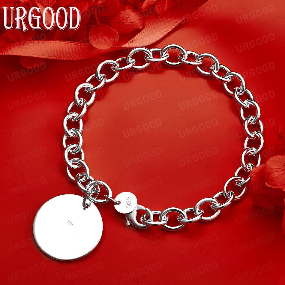 

925 Sterling Silver Round Pendant Bracelet Wedding Fashion Jewelry 20CM