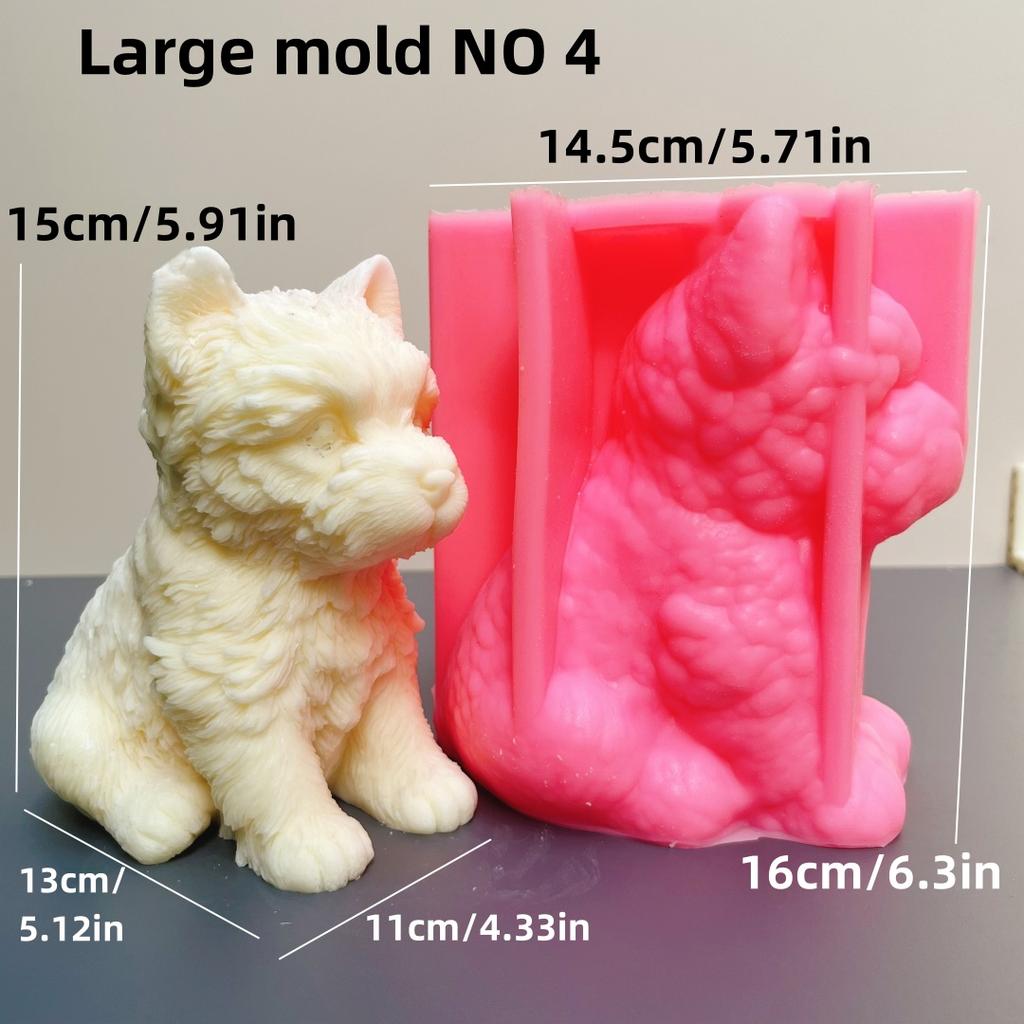 3D Large cute dog candle silicone mold animal dog teddy dog resin silicone mold prone dog ornament concrete cement gypsum mold