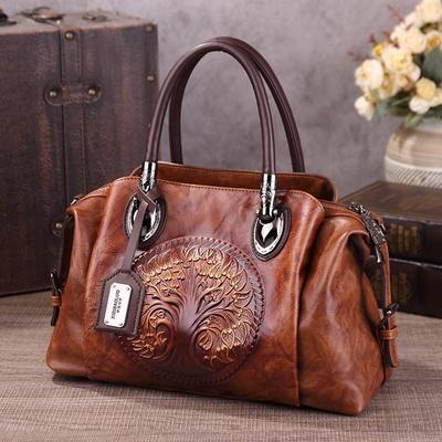 Chinese Style Large Capacity Handbag Retro Embossed Women's Bag Versatile Shoulder Crossbody Bag