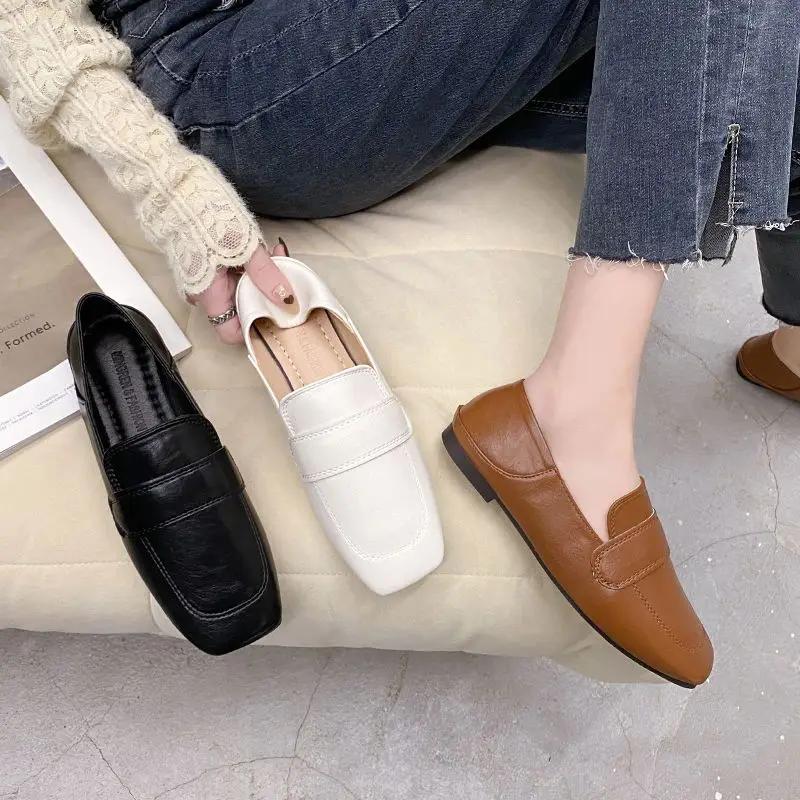 Fashion Ladies Footwear Slip-on Office Women's Flat Shoes Square Toe Comfortable and Elegant 2025 Summer Luxury Brand Promotion Vacation