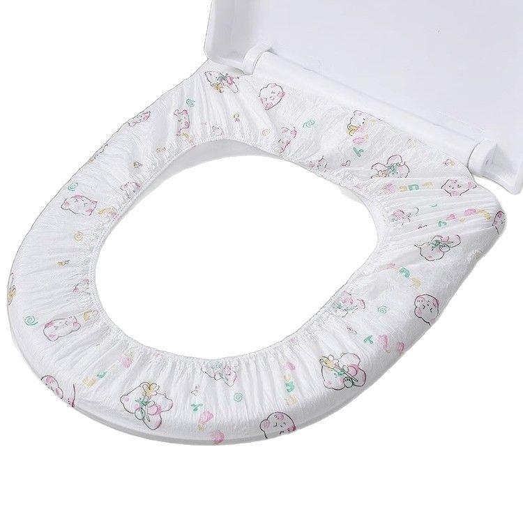 [New] Thickened Double-Layer Portable Disposable Toilet Seat Cover - Non-Woven, Printed Design.
