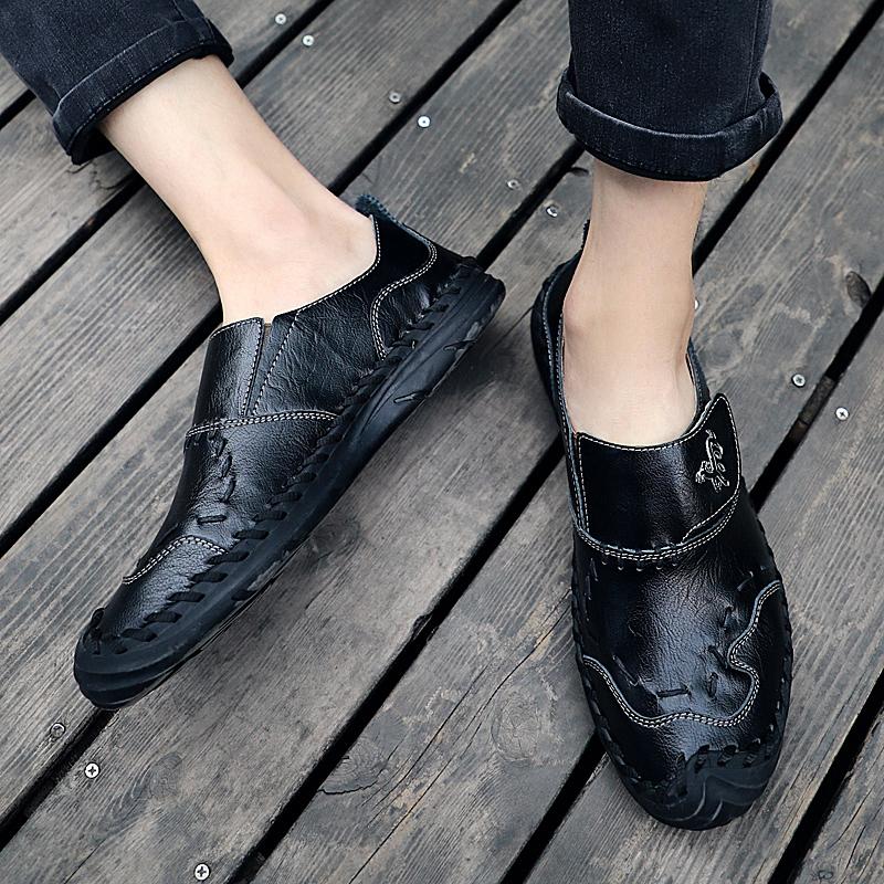 Fashion Men's Hand Stitched Genuine Leather Slip On Shoes Business Formal Occasion Wedding Party Footwear Leisure Official Board-Shoes50