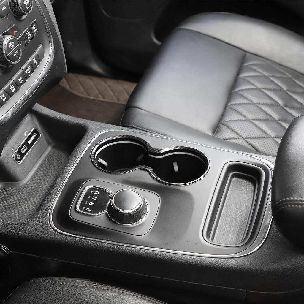 RT-TCZ Carbon Fiber Cup Holder Trim Cover Frame Decorative Interior Accessories for Dodge Durango 2011-2024