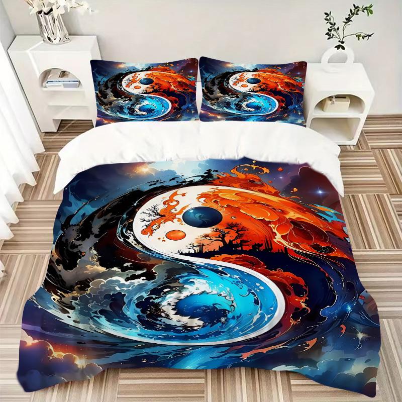3PCs Yin Yang Symbol Design Cover Set, Breathable Fabric, Machine Washable (1 Duvet Cover + 2 Pillowcases) (Without Quilt) yy250911125