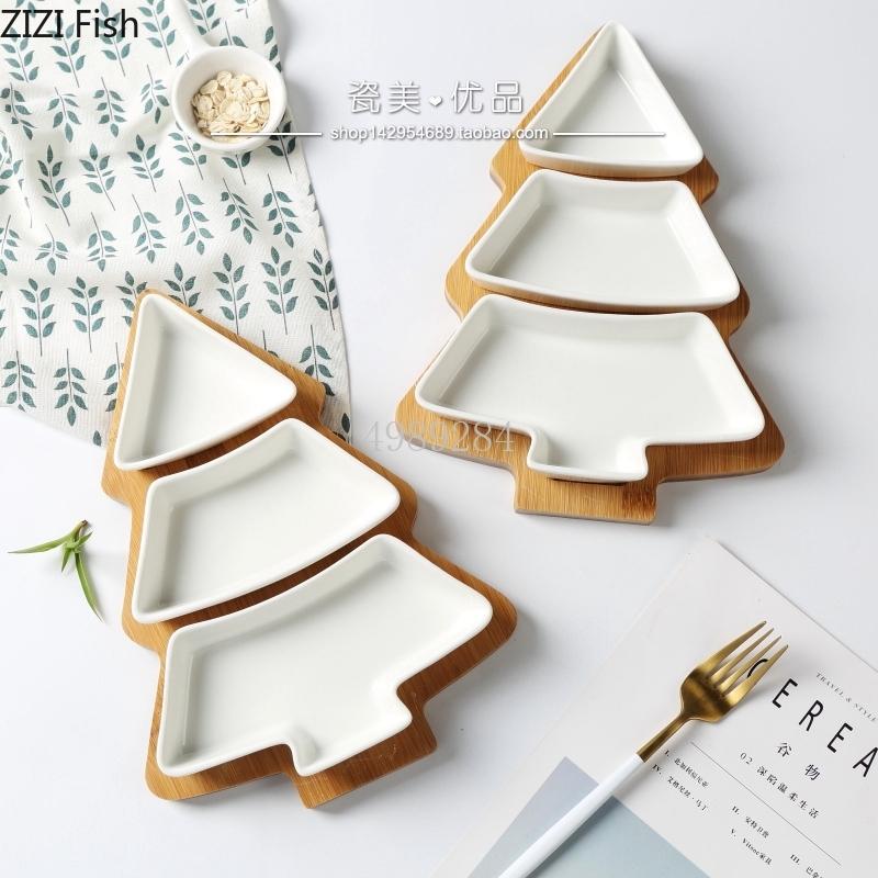 28cm full set ceramic bamboo Christmas tree tray Snack plate fruit bowl dish plate tableware breakfast tray kitchen home supply
