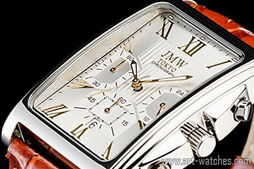 JMW TOKYO Square Silver Square Rectangular Limited Edition Seiko Quartz Leather Genuine Simple Popular for Day Gift To 300 Pieces Men's Watch, & Gold,