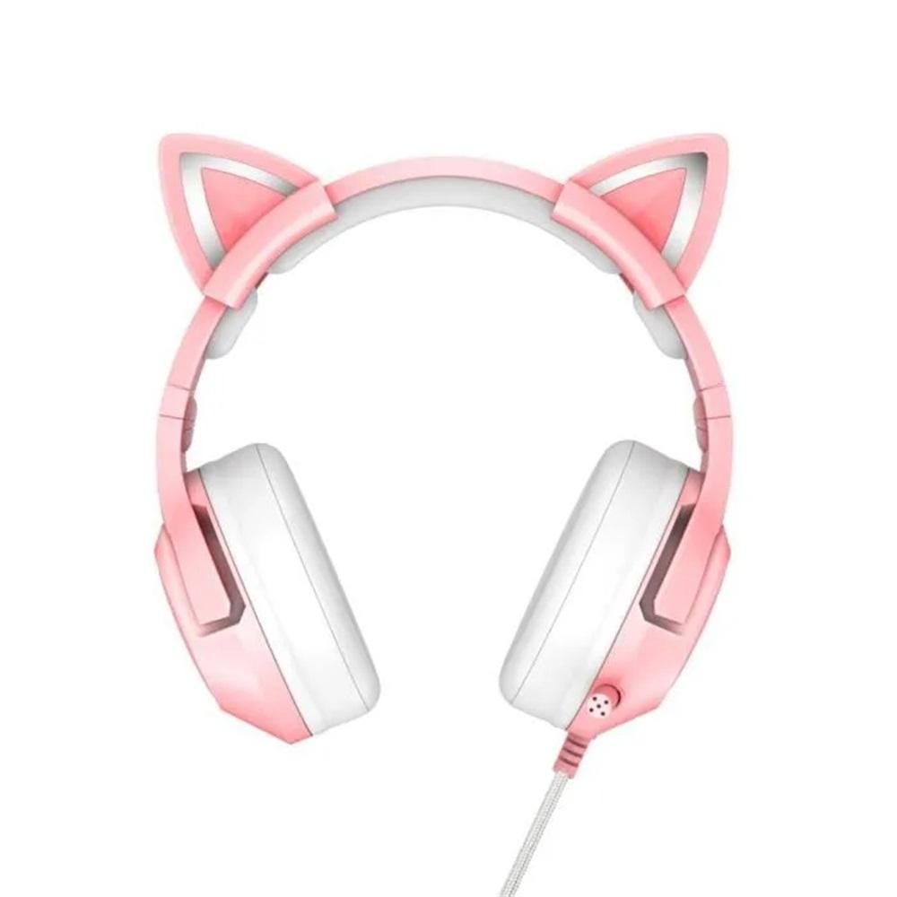 Süße Rosa Katzenohren Kopfhörer 3,5mm Kabelgebundenes Gaming Headset mit Mikrofon K9