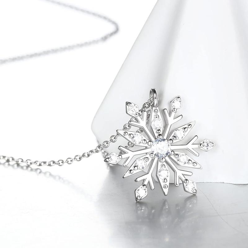 Huitan Simple Silver Color Snowflake Pendant Necklace for Women Versatile Party with Cubic Zirconia Elegant Christmas JewelryGood product