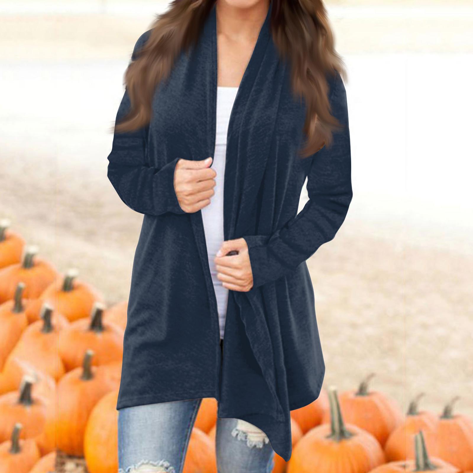 

Женская модная повседневная однотонная куртка-кардиган средней длины с длинными рукавами XXXXL тёмно-синий