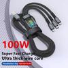 3-in-1 USB 100W Fast Charger Cable Car USB To Type-C Micro LIGHTNING Cable For iPhone 16 15 14 13 Samsung Xiaomi Huawei