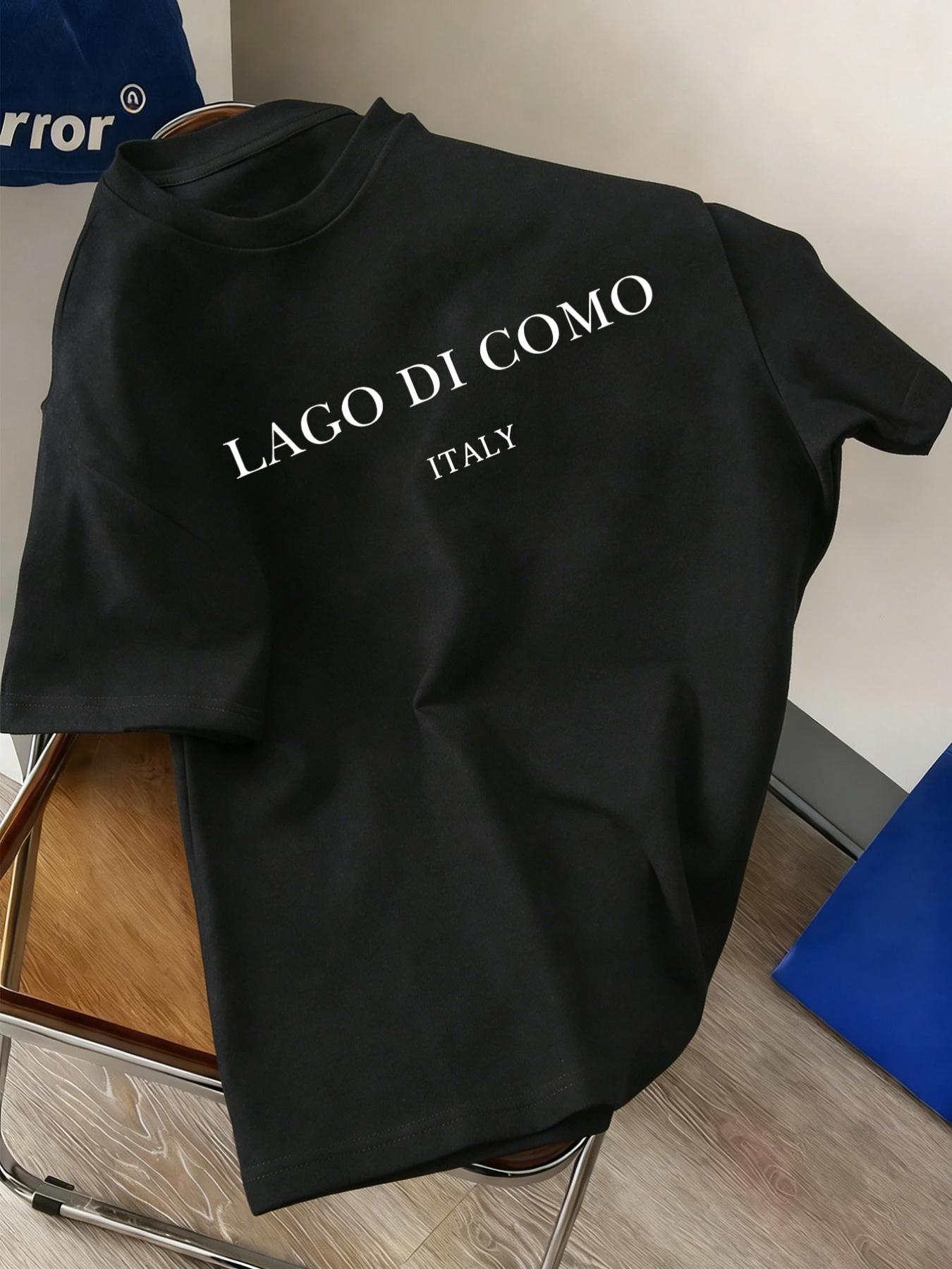 Vintage Lago Di Como Simple Text Tshirt Unisex Italy Lake Summer Travel Unisex Short Sleeve Aesthetic Cotton Top S