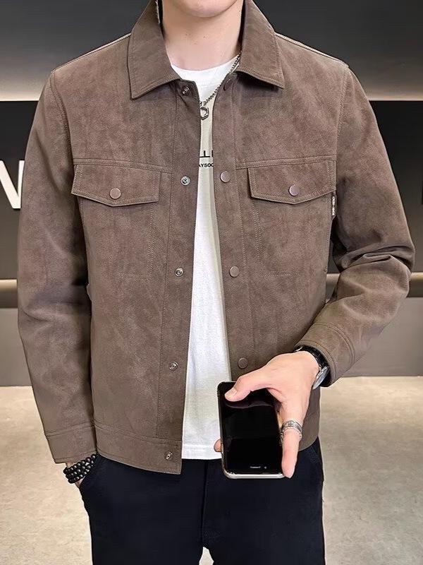 Men's Trendy Slim-Fit Leather Jacket - Autumn/Winter High-End American Style with Lapel