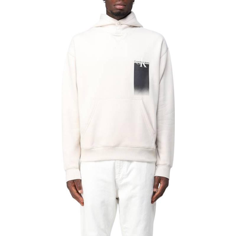 Calvin Klein Solid Color Printed Hooded Long Sleeve Sweatshirt Men sweatshirt White J30J321890-ACF