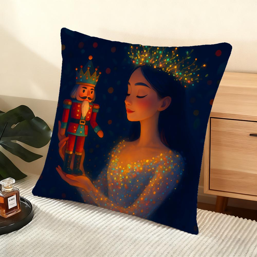 Nutcracker Cartoon Cushion Cover Silky Short Plush Home Sofa Cushion Cover - Invisible Zipper Home Decoration