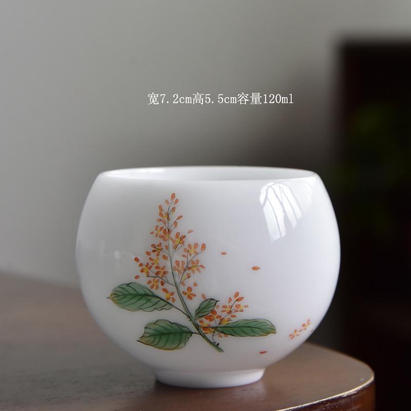 120 ml Teetasse aus Eissamen-Schafsfett-Jade-Porzellan, handbemalte Blumen-Meistertasse, Zen-Meditations-Presstasse, Chazhan-Kung-Fu-Teeservice