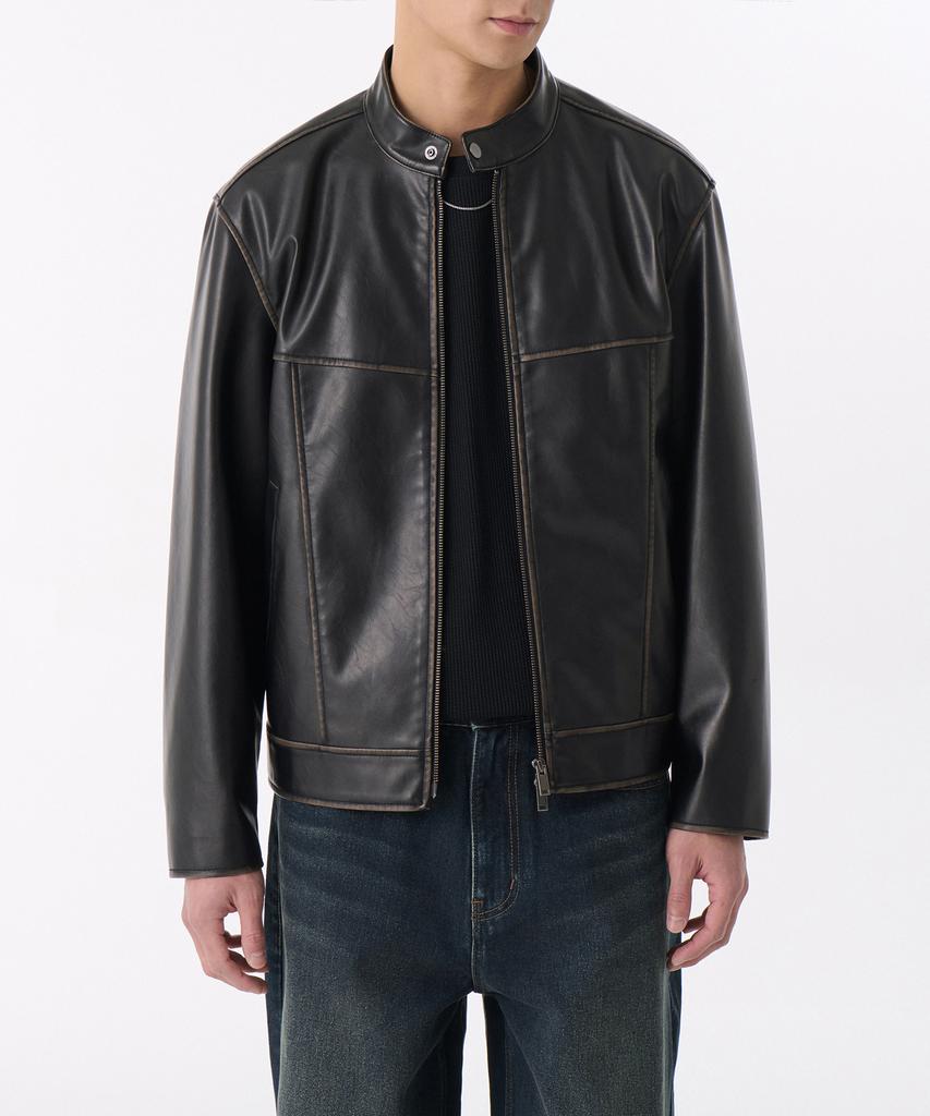 Musinsa Standard Faded Synthetic Leather Racer Jacket [Black]