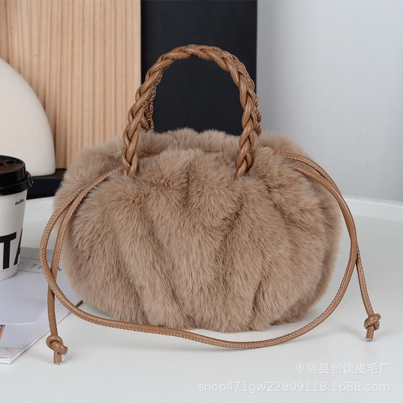 Crossbody bag niche pumpkin bag new portable imitation wool bag fashionable versatile cloud pleated bag