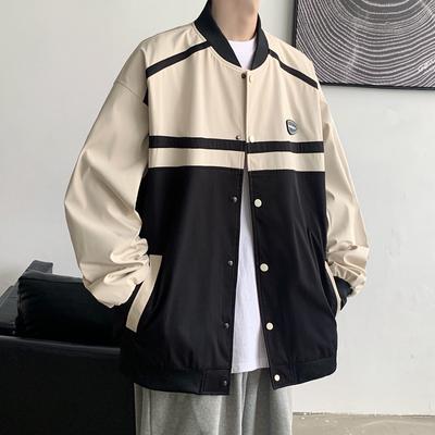 Japanese Style Less Sense Color Matching American Bomber Jacket Spring New Hong Kong Style Trendy Casual Loose and Versatile Jacket