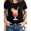 And Wo Black Casual T-Shirt with Colorful Cocktail Print - Short Sleeve Round Neck Relaxed Fit, Vibrant Martini and Daiquiri Design
