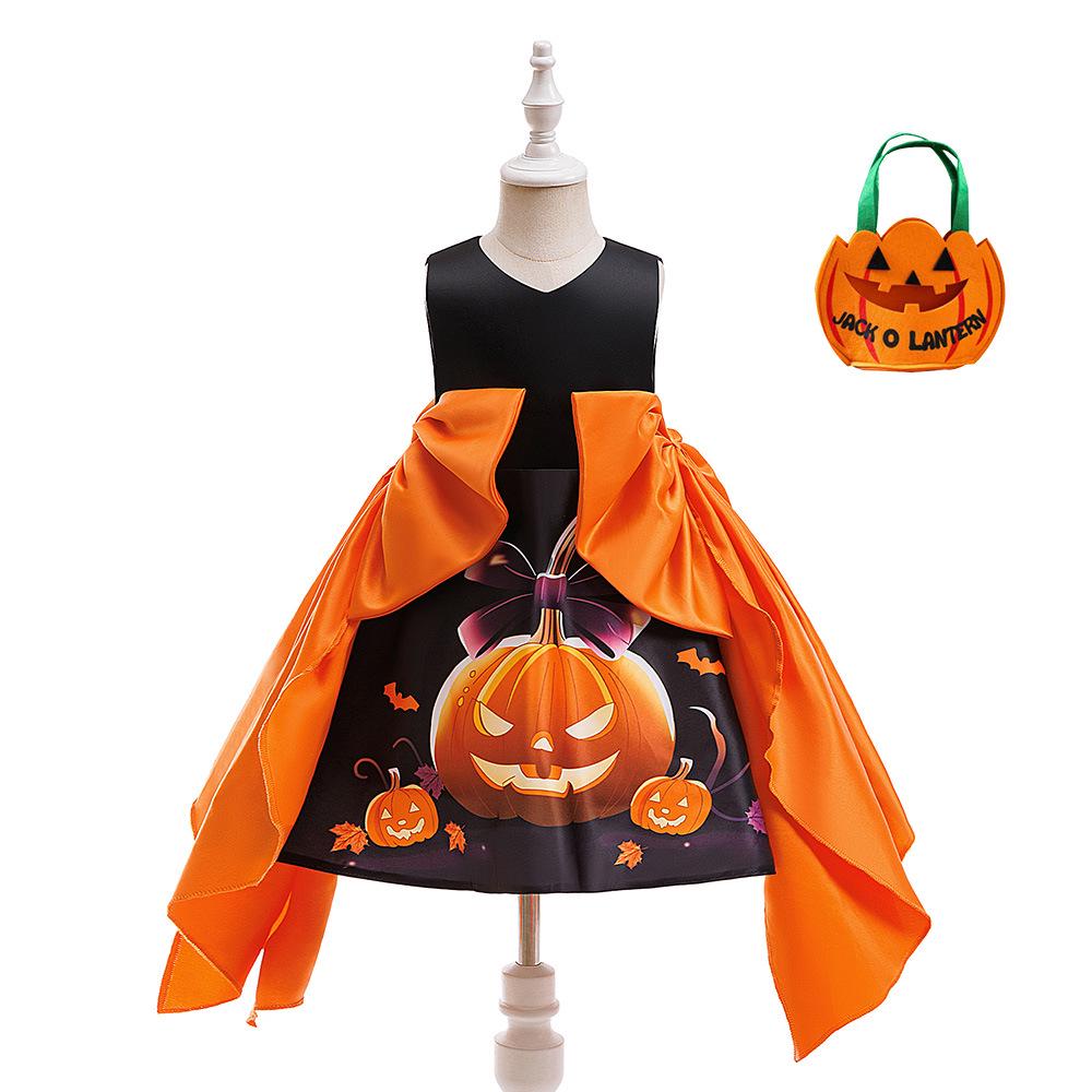 Kids' Halloween Witch Cosplay Cartoon Print Dress