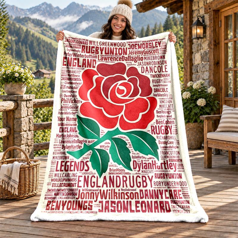 England rugby Custom Name Flannel Blanket Personalized Soft Warm Plush Throw Blanket Customized Gift for Family Friends