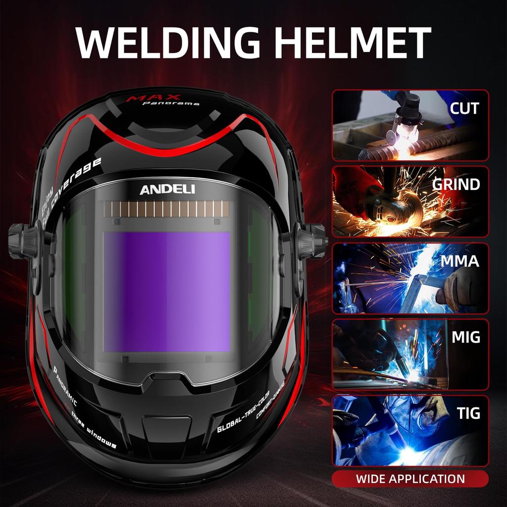 ANDELI Welding Mask 4 Arc Sensor Automatic Filter Automatic Shading Welding Mask Shading Level Welding Mask TIG Arc Welding Compatible Welding Helmet