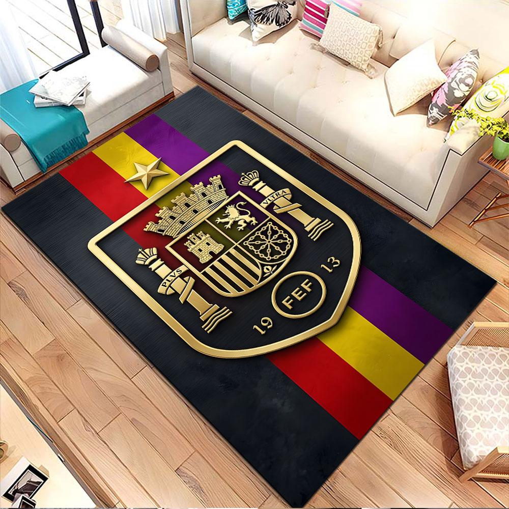 Gold Emblem on Striped Background Patterned carpet, non slip mat suitable for living room and bedroom sofas