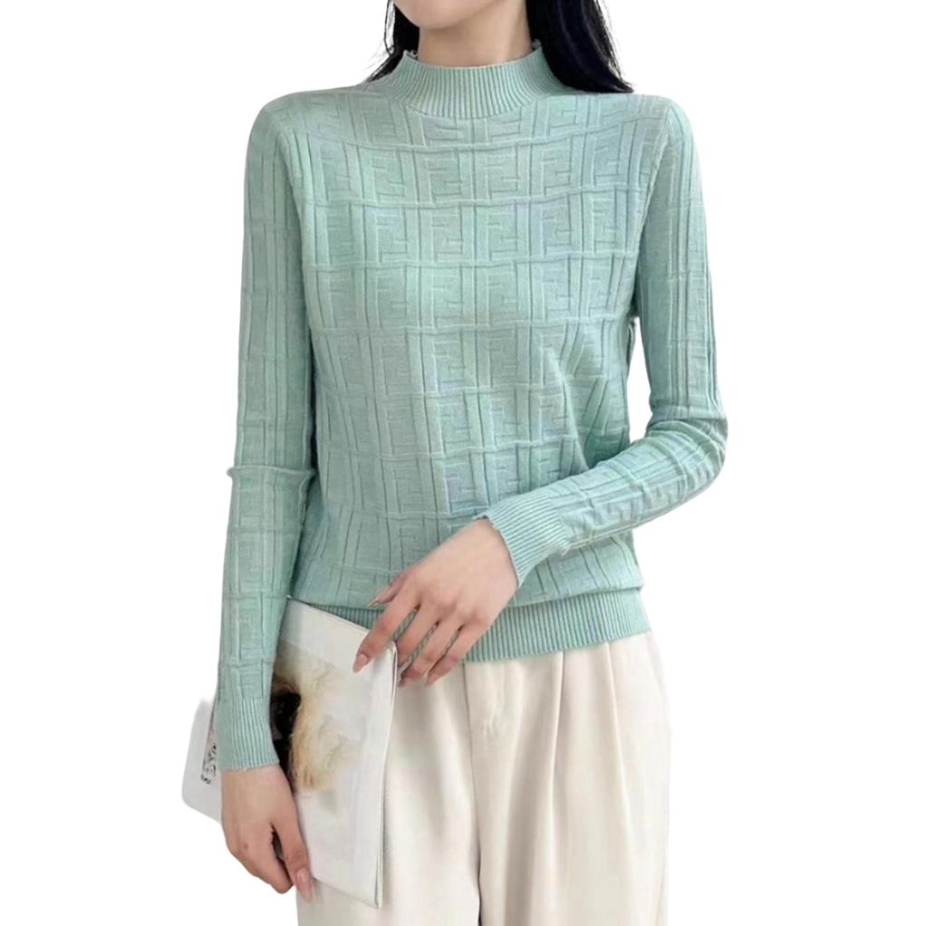 Women's Half Turtleneck Sweater Loose Slimming Long Sleeve Plaid Knitted Bottoming Shirt
