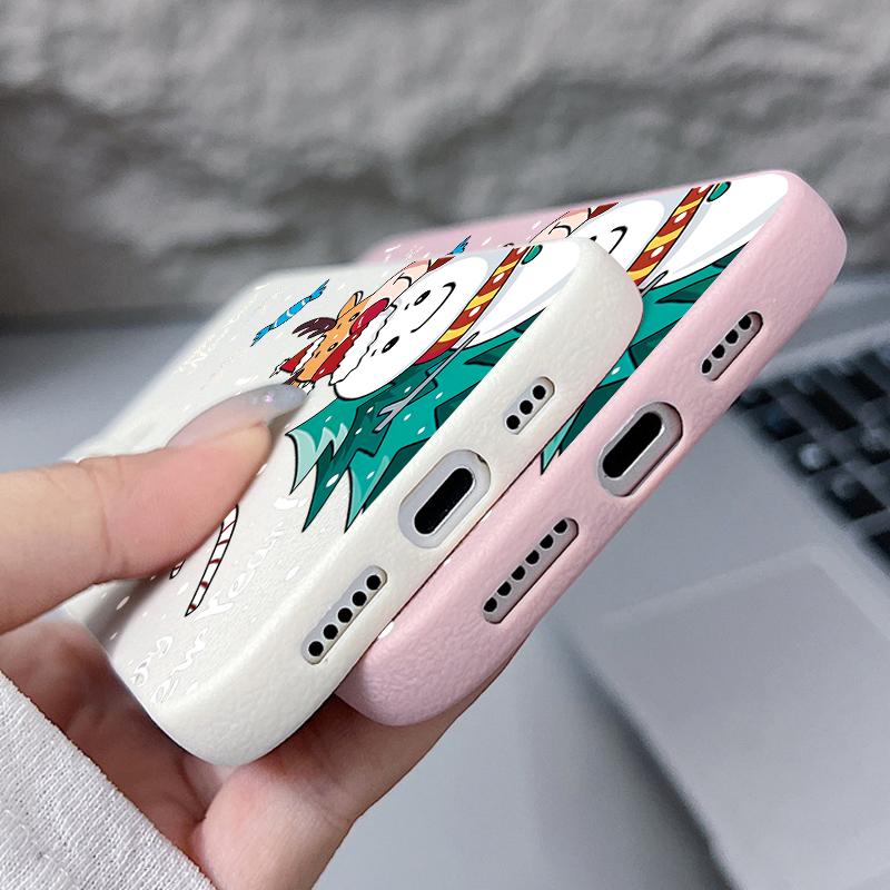Christmas Deer Pattern Phone Case For iPhone Air 17 16 Pro Max 15 14 13 12 Pro Max 11 16e Shockproof Soft Silicone Leather Texture Cover