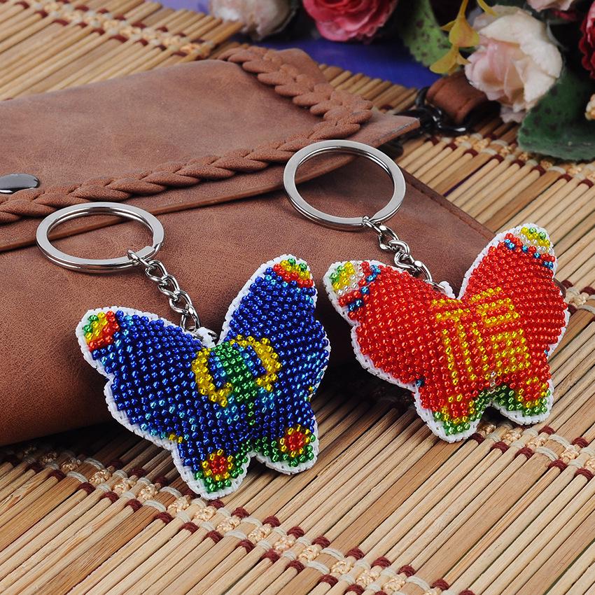 Colorful Butterfly Bead Embroidery Keychain & Backpack Charm 071 Red Butterfly/Material Kit