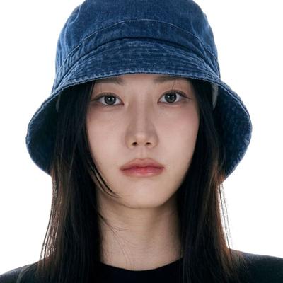 LUOESPAC Overfit Washed Denim Line Bucket Hat (Indigo)