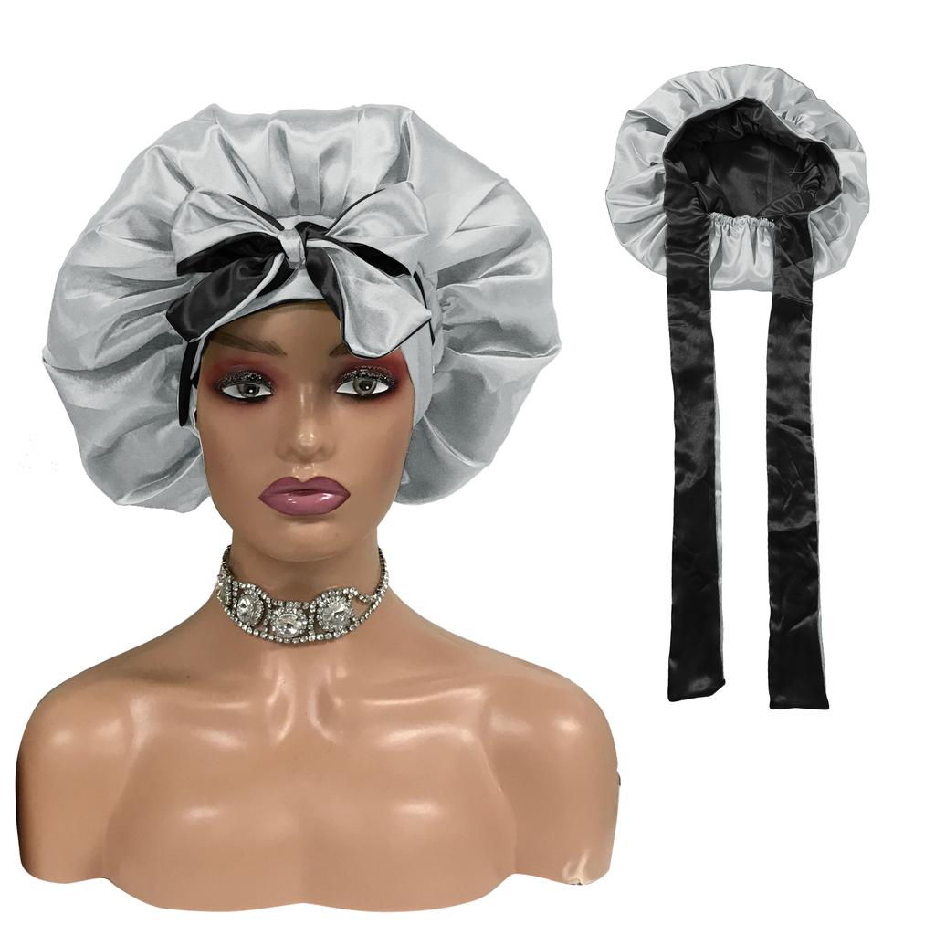 High Quality Personalized LOGO Hair Bonnets with Satin Head Wraps Custom Silk Sleep Tie Bonnet
