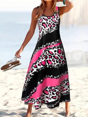Robe Maxi Décontractée pour Femmes Sans Manches Tie Dye Bretelles Spaghetti Été Grande Taille Ample Robe d'Été avec Poches