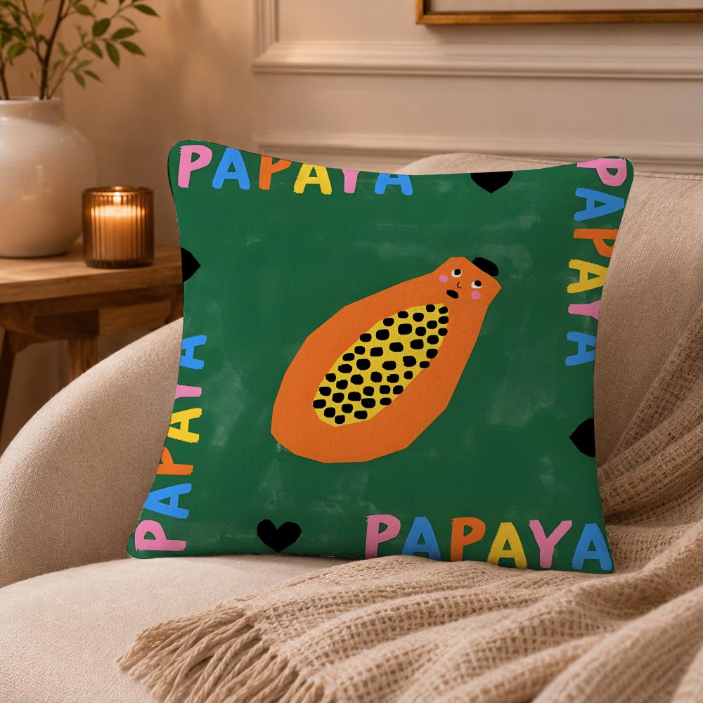 Papaya illustration Cushion Cover Anti-dustmite Pillowcase Invisible zipper silky short plush Sofa cushion cover