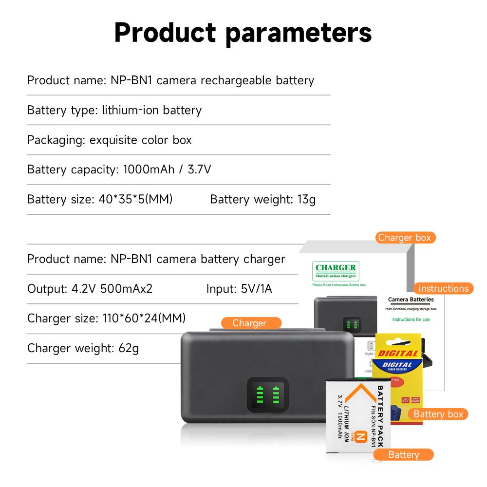 PALO 1000mAH NP BN1 NP-BN1 Battery Np Bn1 Camera Batteries + LCD Charger Case For Sony Cyber-shot DSC-QX10 TX100 TX300 W730