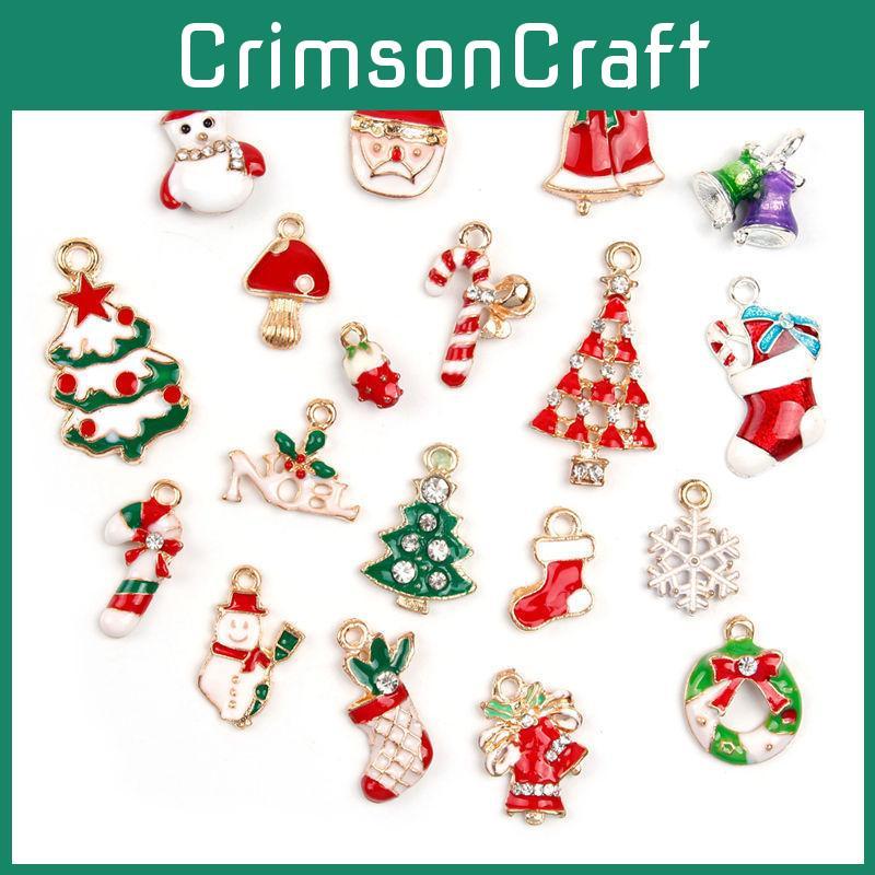 Festive 19pcs Metal Alloy Mixed Christmas Charms Set With Colorful Designs