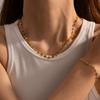 Ins European & American Style Gold‑Flower Blue Enamel Necklace Bracelet Set, Titanium Steel 18K Gold‑Plated Jewelry Pendant
