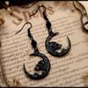 Gothic Black Dead Moon Skull Relief Dangle Earrings for Women Witch Halloween Party Demon Style Magic Spell Lucifer Jewelry