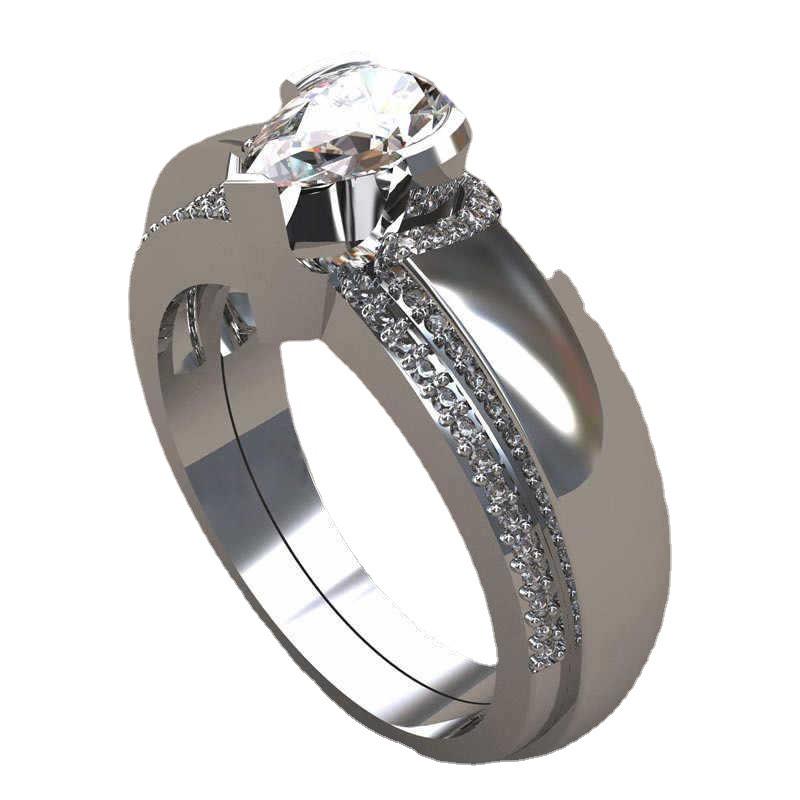 

Набор колец Zhenrong из серебра S925 с инкрустацией цирконами каплевидной и грушевидной формы Size 7