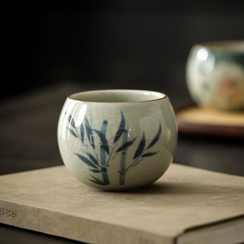 Hand-Painted Ge Kiln Underglaze Color Teacup, A Single High-End Chinese-Style Open Piece, A Ceramic Master Cup Gift