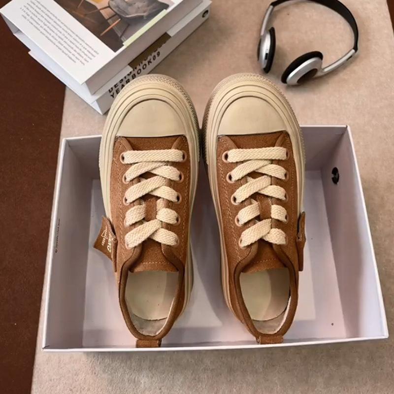 

Женские туфли на платформе из парусины 2025 года, весна, новые универсальные дышащие туфли для спорта и отдыха, белые туфли в стиле ретро 35 коричневый