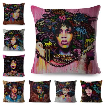 Africké ženy Dekor na polštář Povlak na polštář Barevný Cartoon Lady Dream povlak na polštář Polyesterový povlak na pohovku v ložnici 45x45cm
