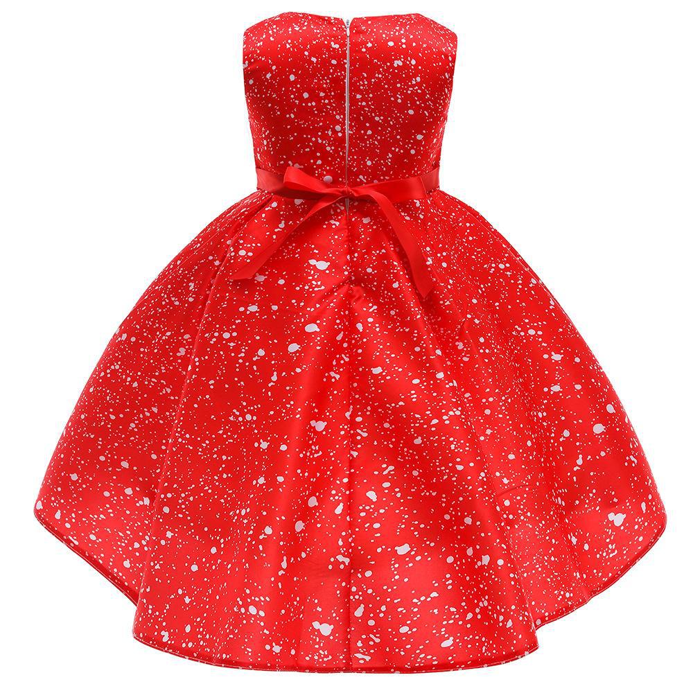 Girls Christmas Princess Dress with Santa Snowflake Print - Holiday Party Dress
