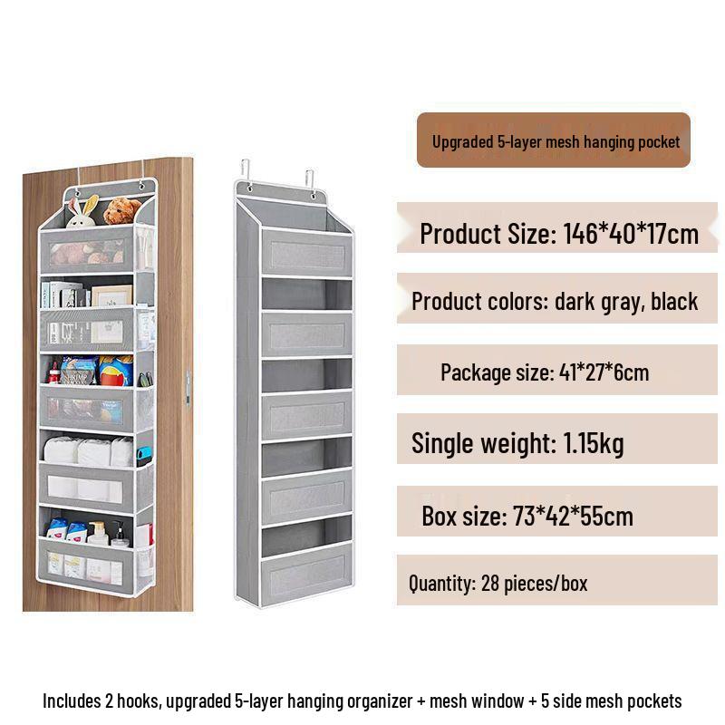 

Нетканый подвесной органайзер для хранения над дверью для спальни и общежития серый